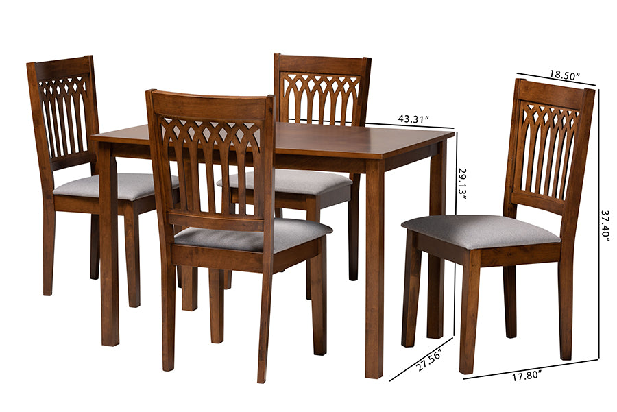 Baxton Studio Genesis Modern Grey Fabric and Walnut Brown Finished Wood 5-Piece Dining Set