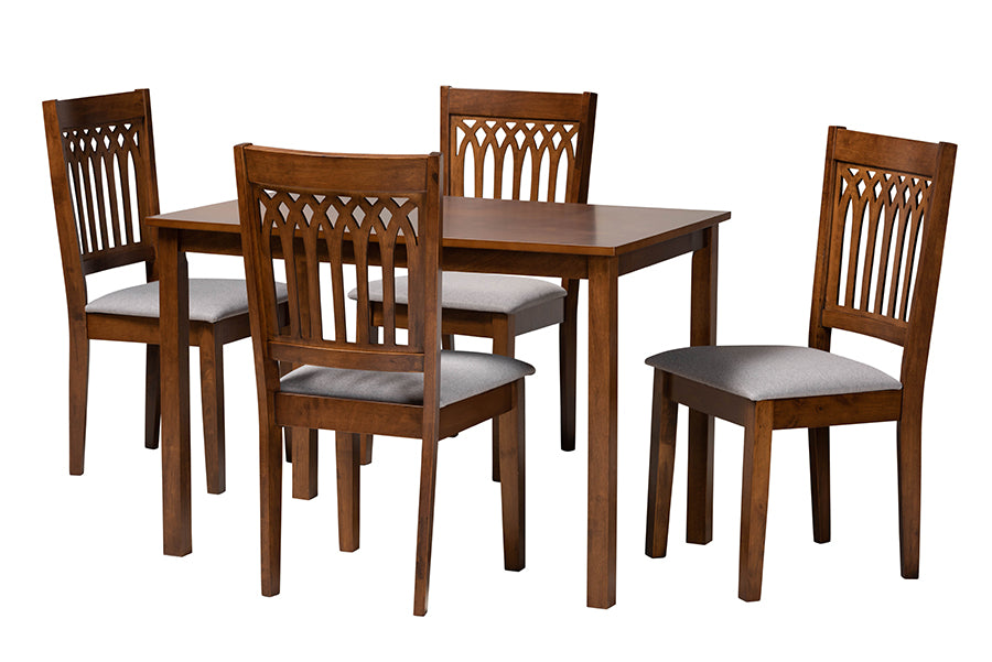 Baxton Studio Genesis Modern Grey Fabric and Walnut Brown Finished Wood 5-Piece Dining Set