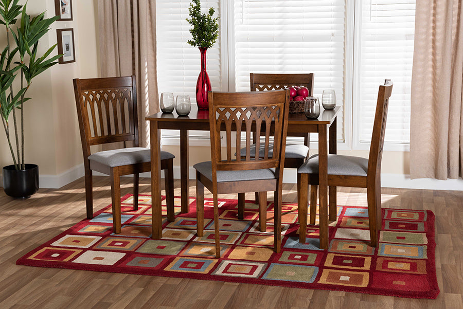 Baxton Studio Genesis Modern Grey Fabric and Walnut Brown Finished Wood 5-Piece Dining Set