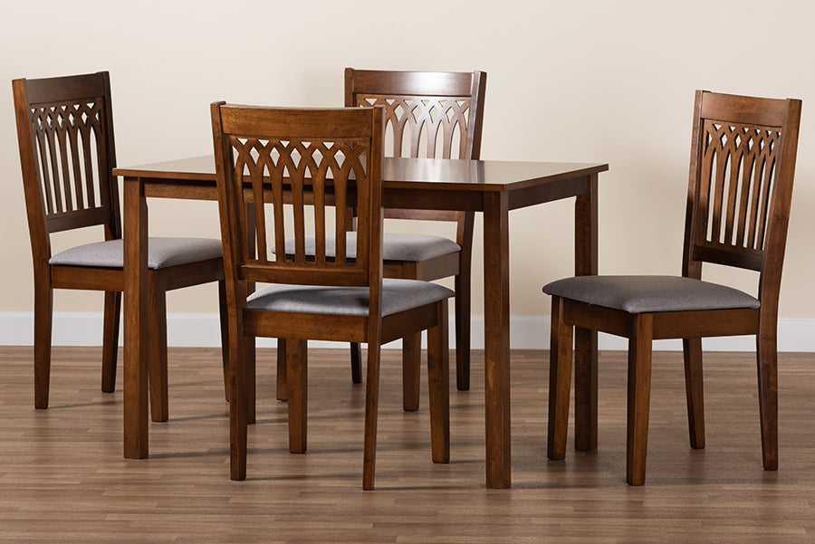 Baxton Studio Genesis Modern Grey Fabric and Walnut Brown Finished Wood 5-Piece Dining Set