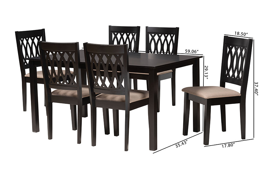 Baxton Studio Florencia Modern Beige Fabric and Espresso Brown Finished Wood 7-Piece Dining Set