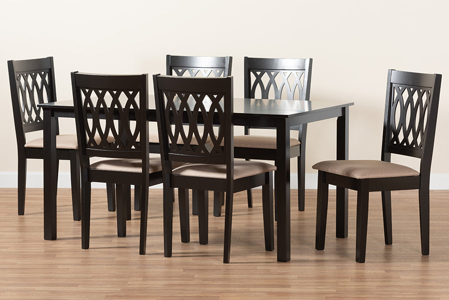 Baxton Studio Florencia Modern Beige Fabric and Espresso Brown Finished Wood 7-Piece Dining Set