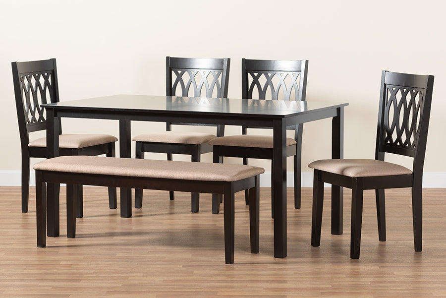 Baxton Studio Florencia Modern Beige Fabric and Espresso Brown Finished Wood 6-Piece Dining Set
