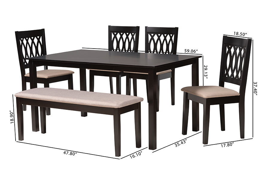 Baxton Studio Florencia Modern Beige Fabric and Espresso Brown Finished Wood 6-Piece Dining Set