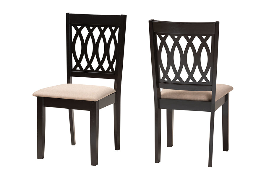 Baxton Studio Florencia Modern Beige Fabric and Espresso Brown Finished Wood 2-Piece Dining Chair Set