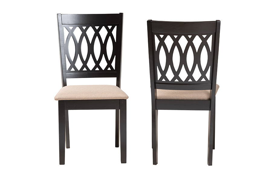Baxton Studio Florencia Modern Beige Fabric and Espresso Brown Finished Wood 2-Piece Dining Chair Set