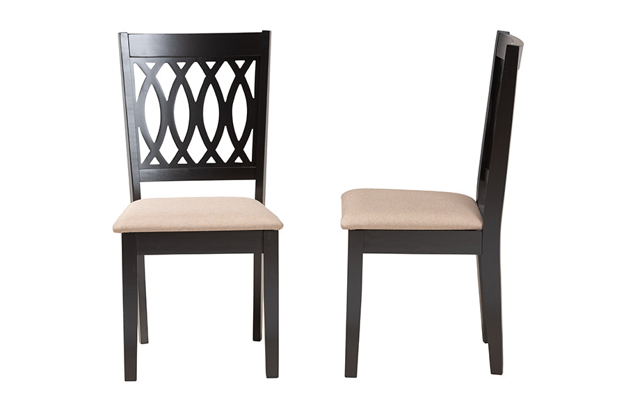 Baxton Studio Florencia Modern Beige Fabric and Espresso Brown Finished Wood 2-Piece Dining Chair Set