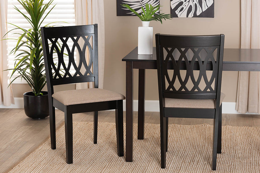 Baxton Studio Florencia Modern Beige Fabric and Espresso Brown Finished Wood 2-Piece Dining Chair Set