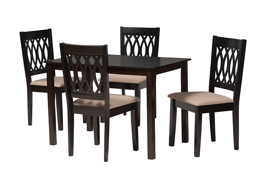 Baxton Studio Florencia Modern Beige Fabric and Espresso Brown Finished Wood 5-Piece Dining Set