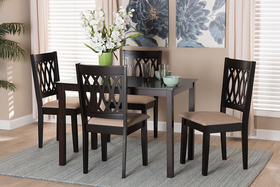 Baxton Studio Florencia Modern Beige Fabric and Espresso Brown Finished Wood 5-Piece Dining Set