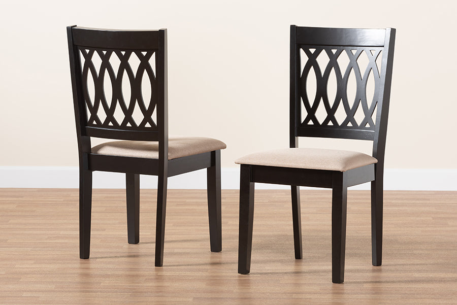 Baxton Studio Florencia Modern Beige Fabric and Espresso Brown Finished Wood 2-Piece Dining Chair Set