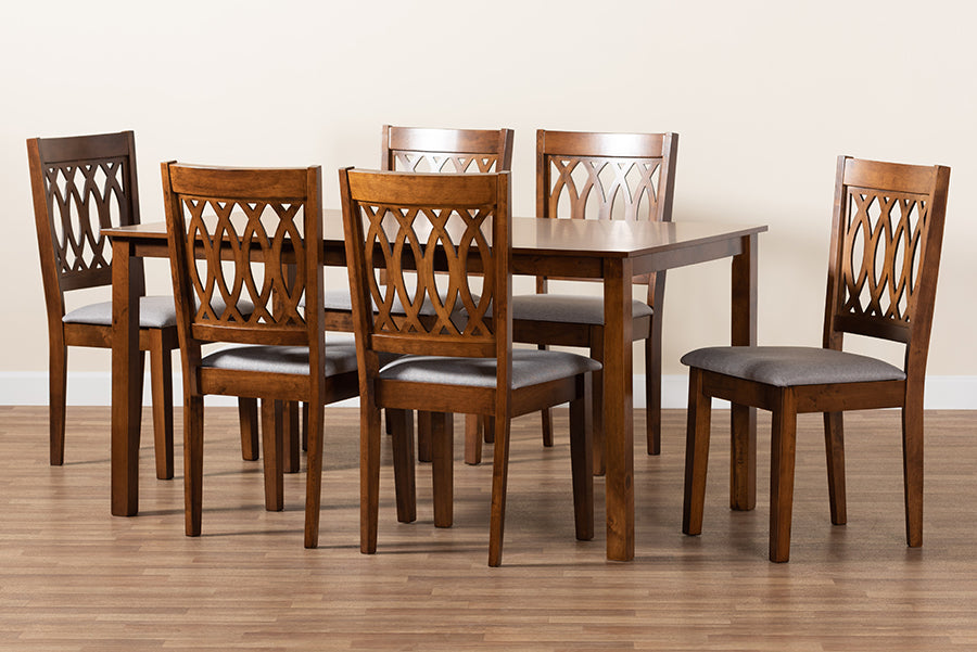 Baxton Studio Florencia Modern Grey Fabric and Walnut Brown Finished Wood 7-Piece Dining Set