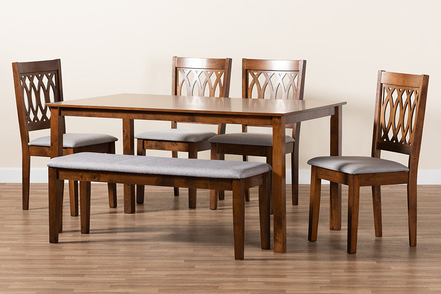 Baxton Studio Florencia Modern Grey Fabric and Walnut Brown Finished Wood 6-Piece Dining Set