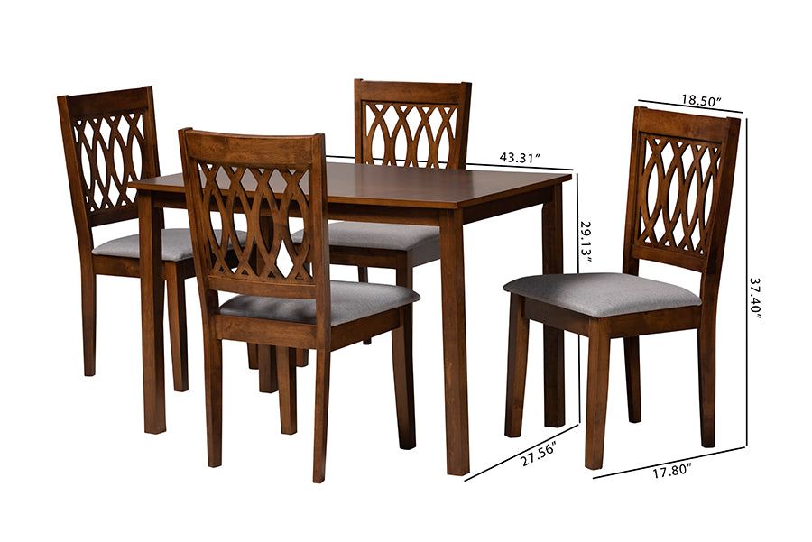 Baxton Studio Florencia Modern Grey Fabric and Walnut Brown Finished Wood 5-Piece Dining Set