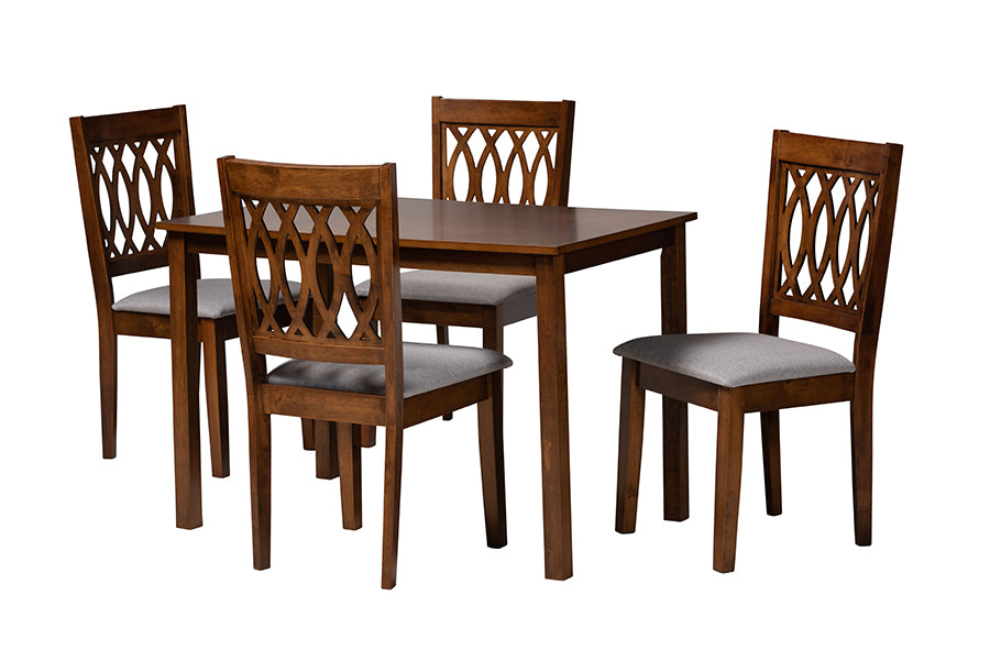 Baxton Studio Florencia Modern Grey Fabric and Walnut Brown Finished Wood 5-Piece Dining Set