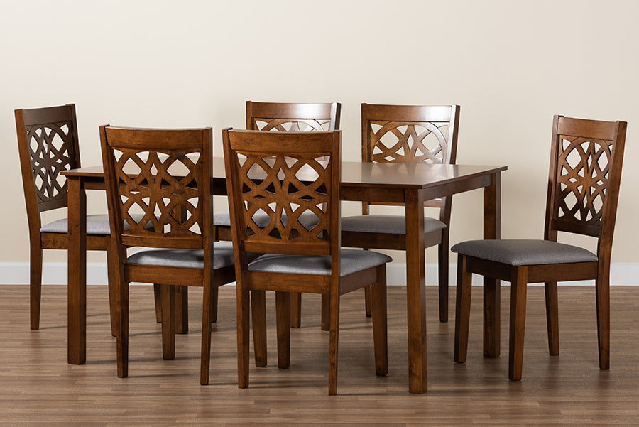 Baxton Studio Abigail Modern Grey Fabric and Walnut Brown Finished Wood 7-Piece Dining Set