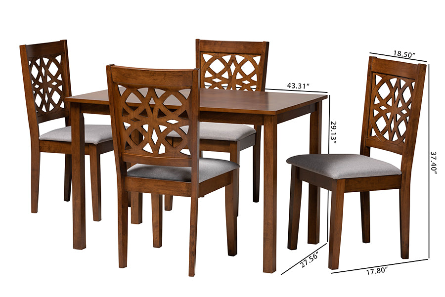Baxton Studio Abigail Modern Grey Fabric and Walnut Brown Finished Wood 5-Piece Dining Set