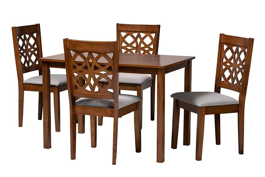 Baxton Studio Abigail Modern Grey Fabric and Walnut Brown Finished Wood 5-Piece Dining Set