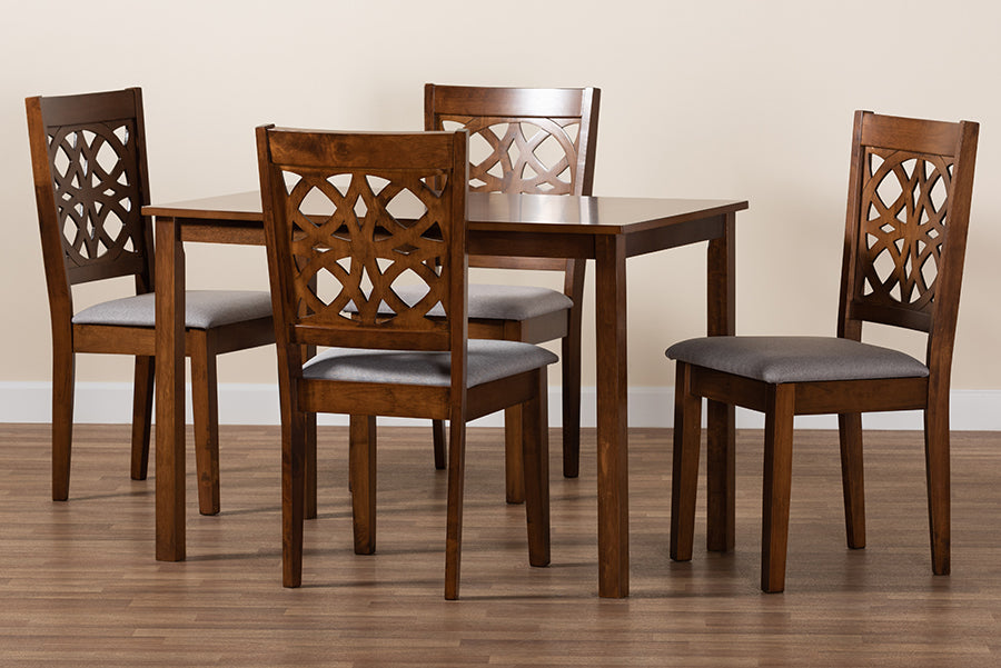 Baxton Studio Abigail Modern Grey Fabric and Walnut Brown Finished Wood 5-Piece Dining Set