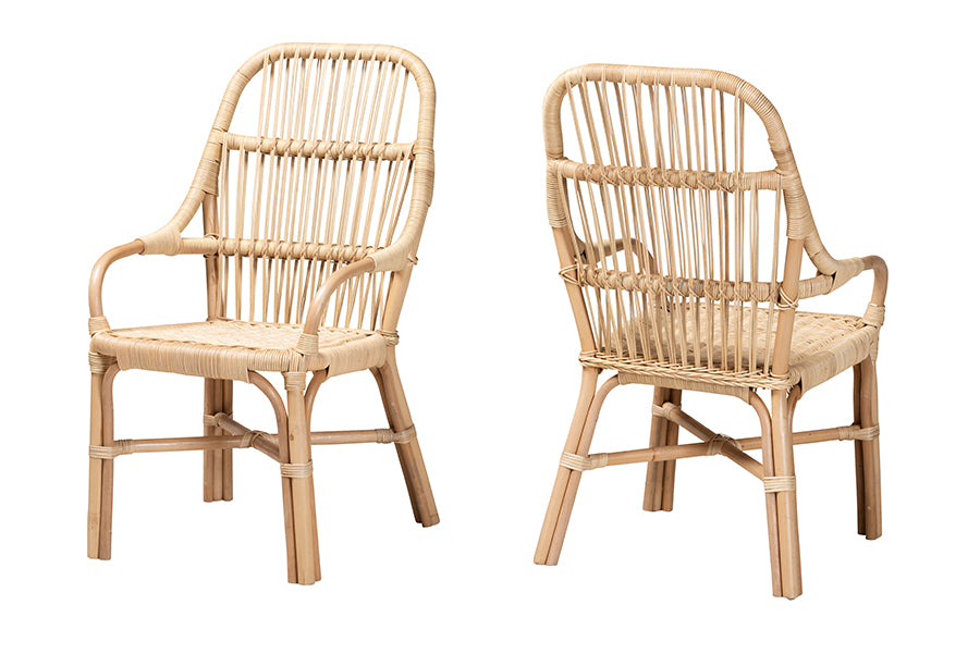 bali & pari Sumatera Modern Bohemian Natural Brown Rattan 2-Piece Dining Chair Set