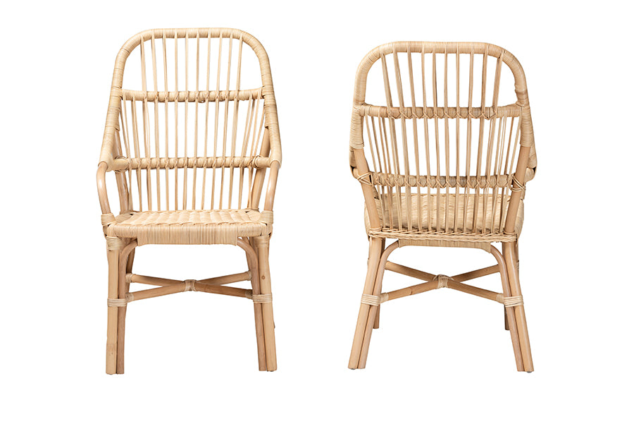 bali & pari Sumatera Modern Bohemian Natural Brown Rattan 2-Piece Dining Chair Set