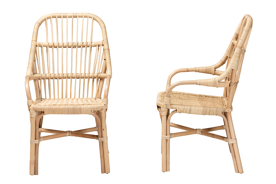 bali & pari Sumatera Modern Bohemian Natural Brown Rattan 2-Piece Dining Chair Set