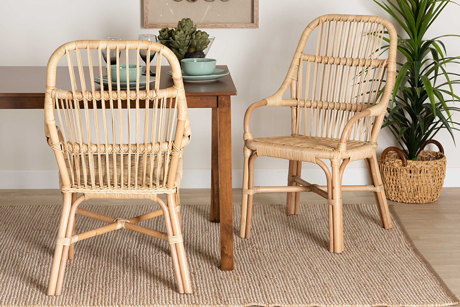 bali & pari Sumatera Modern Bohemian Natural Brown Rattan 2-Piece Dining Chair Set