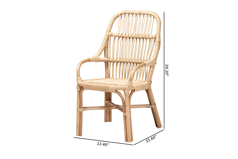 bali & pari Sumatera Modern Bohemian Natural Brown Rattan 2-Piece Dining Chair Set