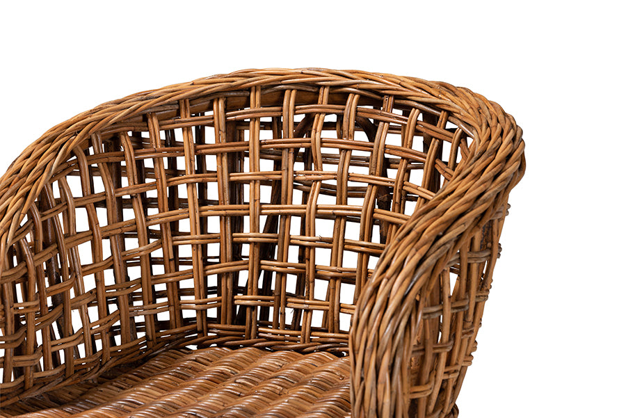 bali & pari Mario Modern Bohemian Natural Brown Finished Teak Wood and Rattan 2-Piece Dining Chair Set
