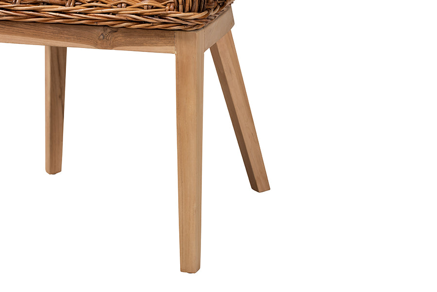 bali & pari Mario Modern Bohemian Natural Brown Finished Teak Wood and Rattan 2-Piece Dining Chair Set