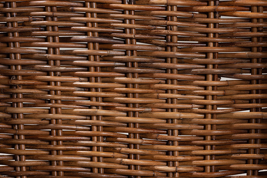 bali & pari Mario Modern Bohemian Natural Brown Finished Teak Wood and Rattan 2-Piece Dining Chair Set