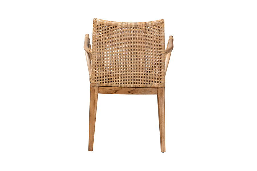 bali & pari Storsel Modern Bohemian Natural Brown Finished Teak Wood and Rattan Dining Chair