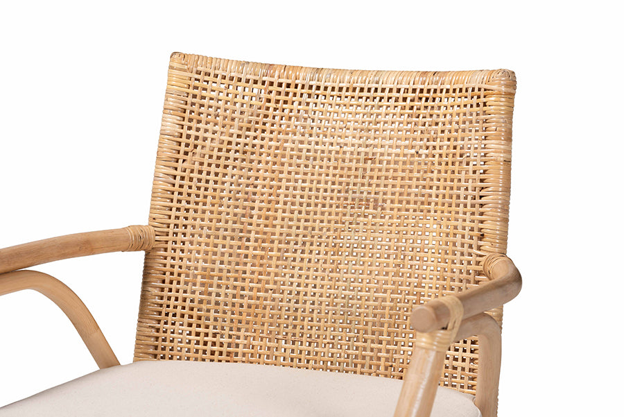 bali & pari Storsel Modern Bohemian Natural Brown Finished Teak Wood and Rattan Dining Chair