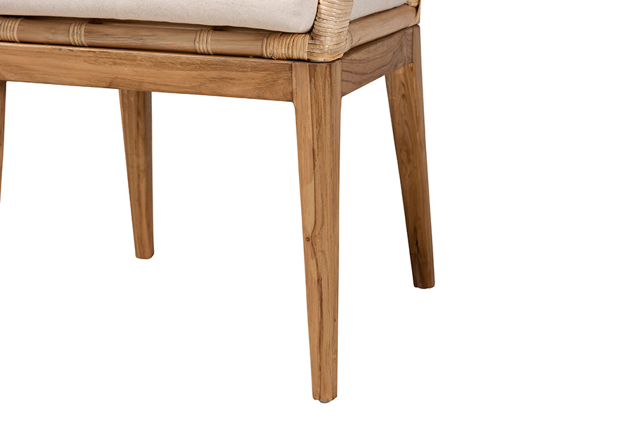 bali & pari Storsel Modern Bohemian Natural Brown Finished Teak Wood and Rattan Dining Chair