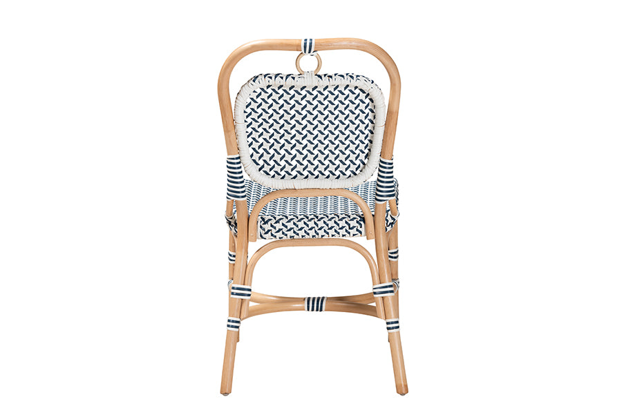 bali & pari Luciana Modern French Blue and White Weaving Natural Rattan Bistro Chair