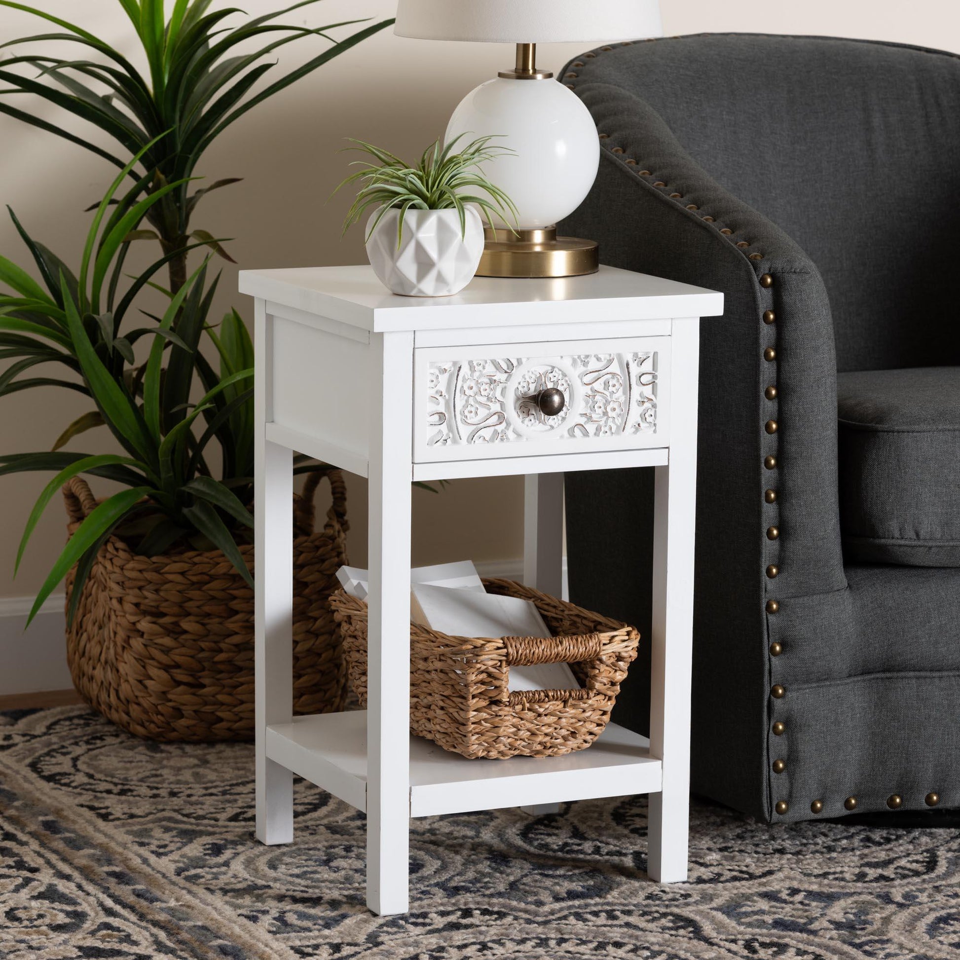Baxton Studio Yelena Classic and Traditional White Finished Wood 1-Drawer End Table FredCo