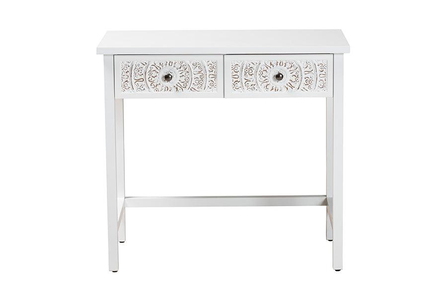 Baxton Studio Yelena Classic and Traditional White Finished Wood 2-Drawer Console Table FredCo