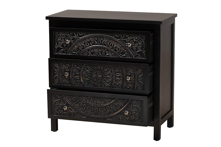 Baxton Studio Yelena Classic and Traditional Black Finished Wood 3-Drawer Storage Cabinet FredCo