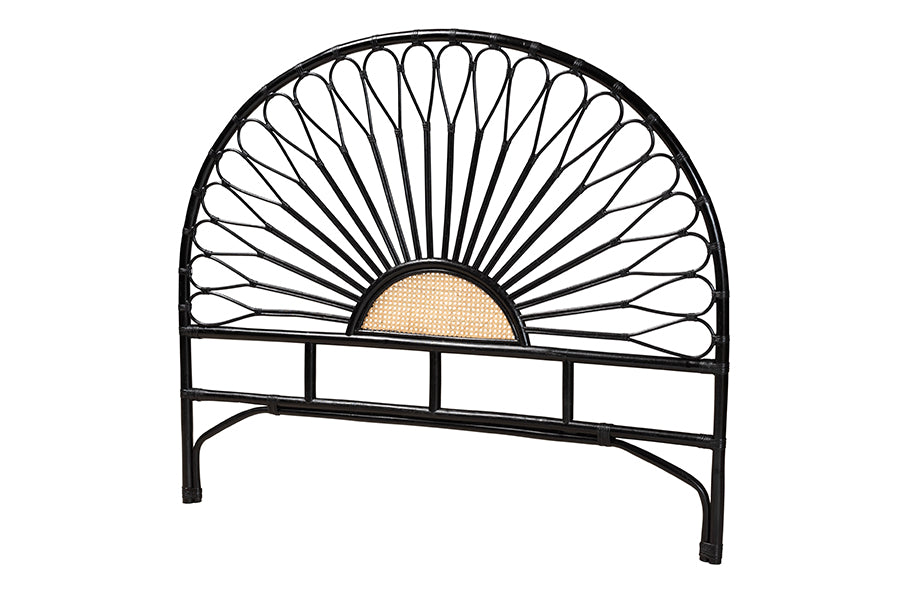 bali & pari Perenna Modern Bohemian Two-Tone Black and Natural Brown Rattan King Size Standalone Headboard