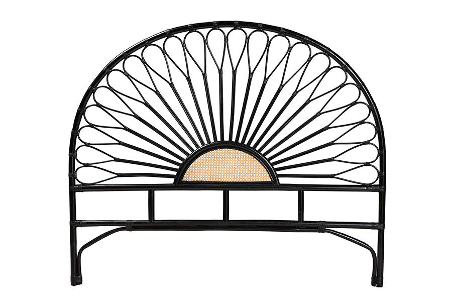 bali & pari Perenna Modern Bohemian Two-Tone Black and Natural Brown Rattan King Size Standalone Headboard