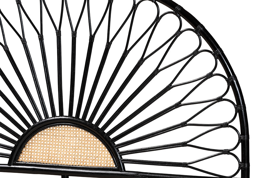 bali & pari Perenna Modern Bohemian Two-Tone Black and Natural Brown Rattan King Size Standalone Headboard