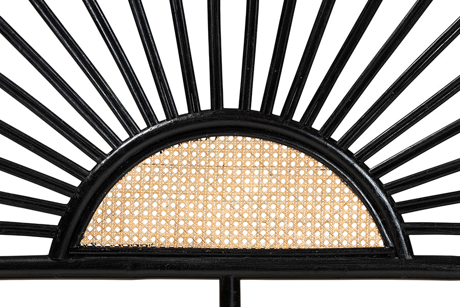bali & pari Perenna Modern Bohemian Two-Tone Black and Natural Brown Rattan King Size Standalone Headboard