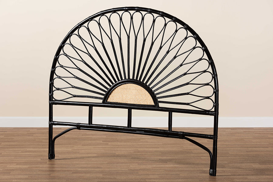 bali & pari Perenna Modern Bohemian Two-Tone Black and Natural Brown Rattan King Size Standalone Headboard