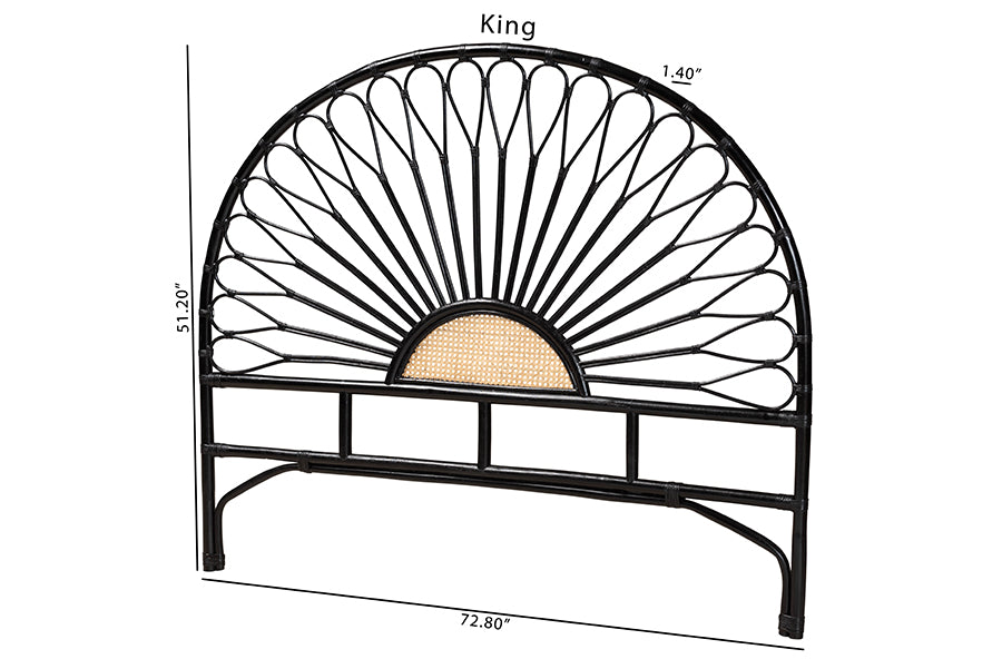 bali & pari Perenna Modern Bohemian Two-Tone Black and Natural Brown Rattan King Size Standalone Headboard
