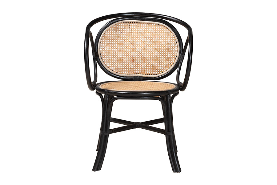 bali & pari Palesa Modern Bohemian Two-Tone Black and Natural Brown Rattan Dining Chair