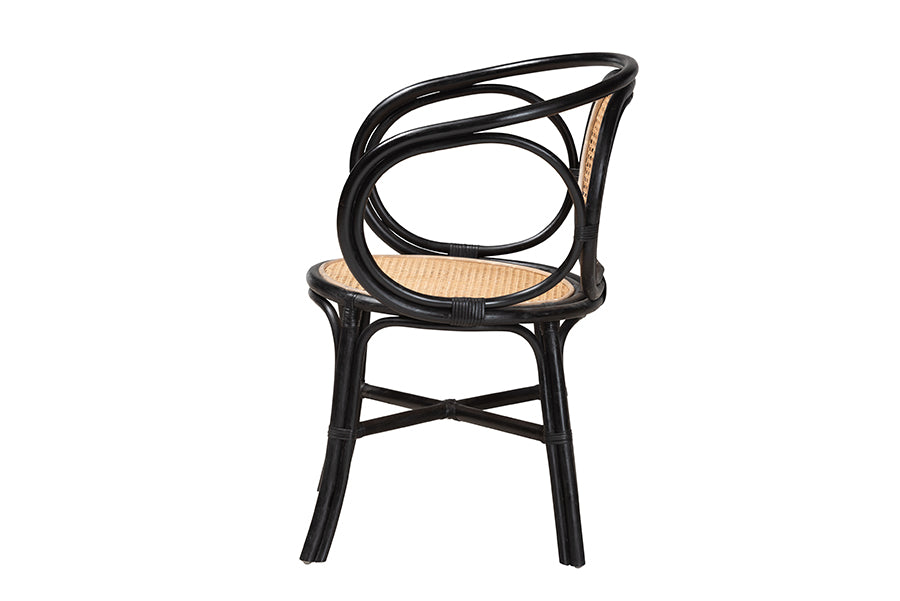 bali & pari Palesa Modern Bohemian Two-Tone Black and Natural Brown Rattan Dining Chair