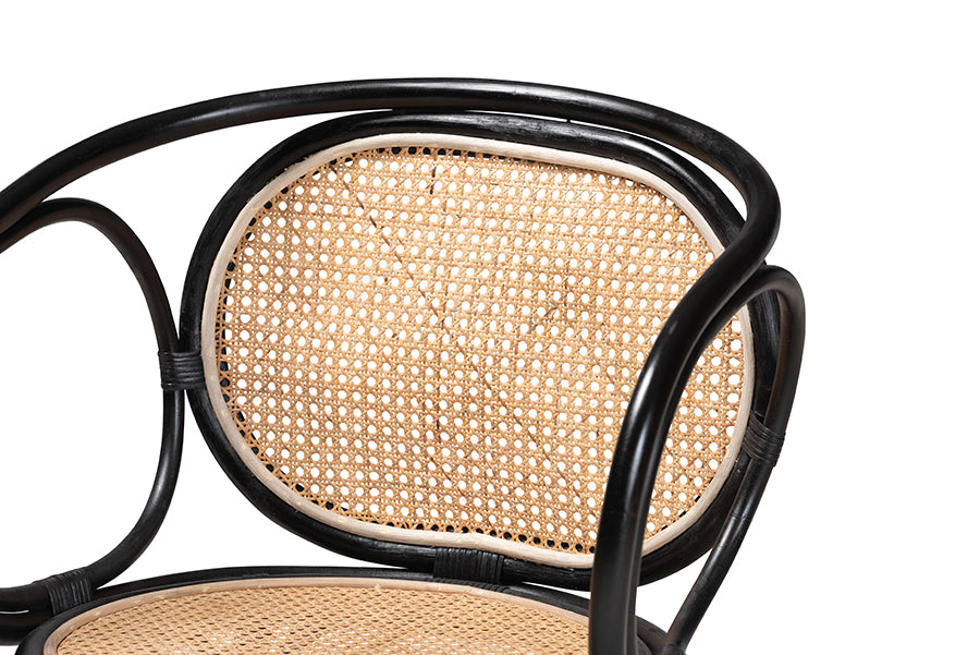 bali & pari Palesa Modern Bohemian Two-Tone Black and Natural Brown Rattan Dining Chair