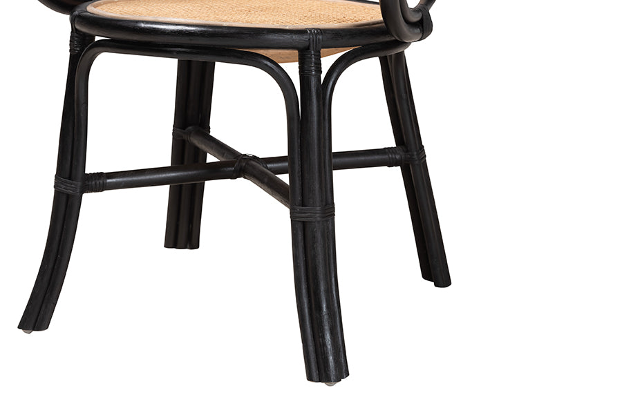 bali & pari Palesa Modern Bohemian Two-Tone Black and Natural Brown Rattan Dining Chair