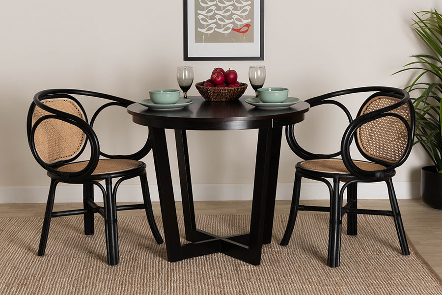 bali & pari Palesa Modern Bohemian Two-Tone Black and Natural Brown Rattan Dining Chair