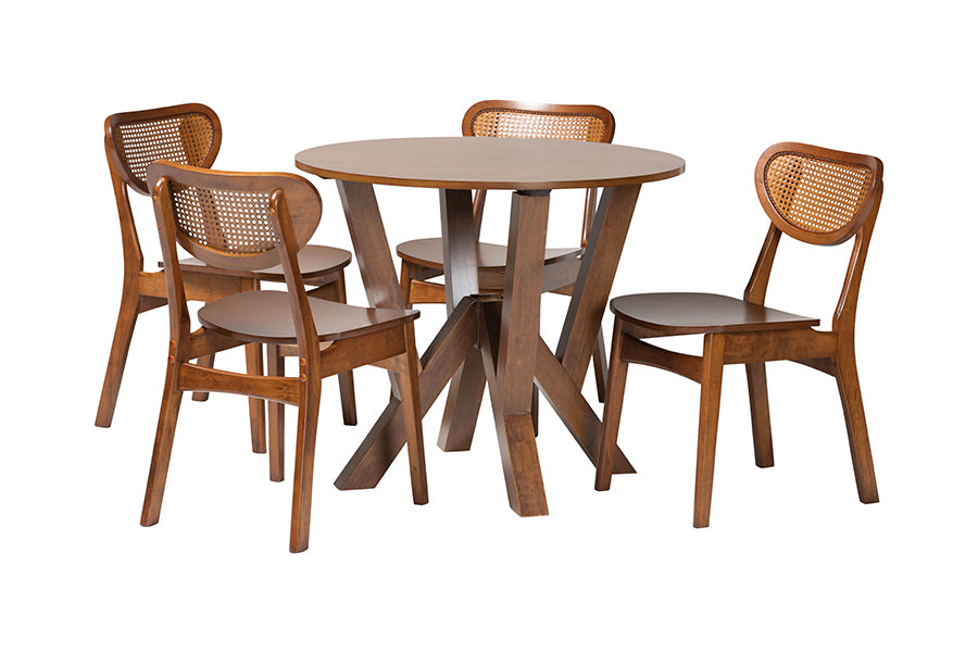Baxton Studio Crystal 5-Piece Dining Set - Mid-Century Modern Round Table and Chair Set for Dining Room, Kitchen, Apartment
